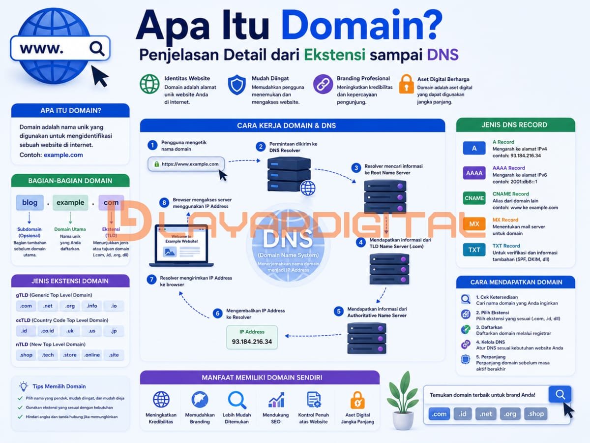 Apa Itu Domain? Ekstensi, DNS & Cara Memilih